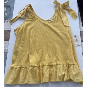 Terra & Sky Women Plus 3X (24W-26W) Sleeveless Top Bows Yellow Cottagecore Vneck